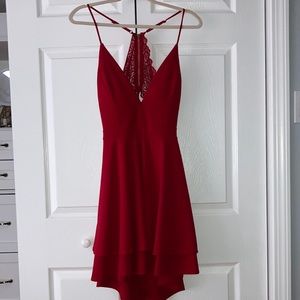 Short Red Cocktail Dress Lace Open Back